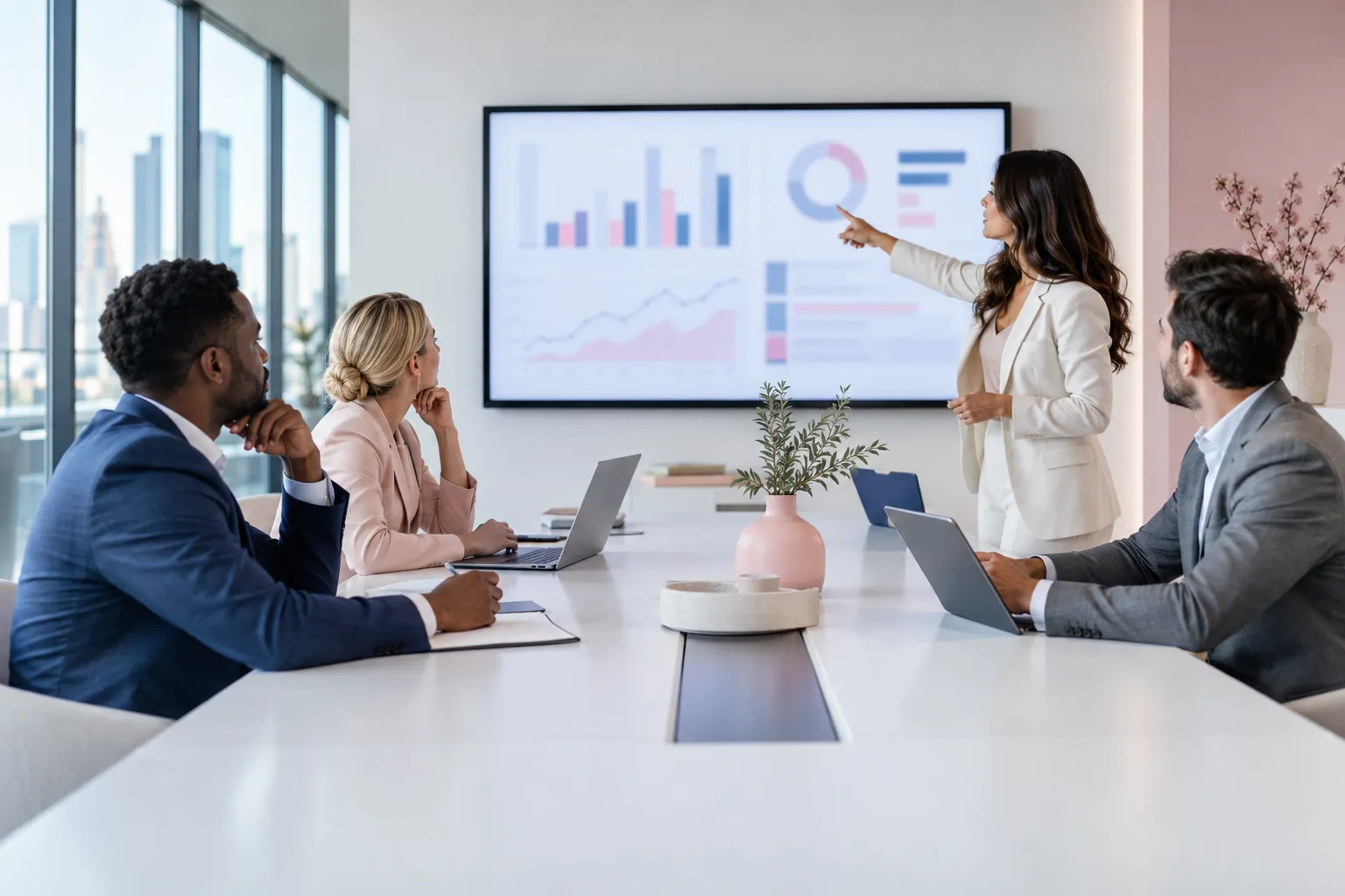 Amazon FBA sellers collaborate around a screen, evaluating on-demand profitability training options