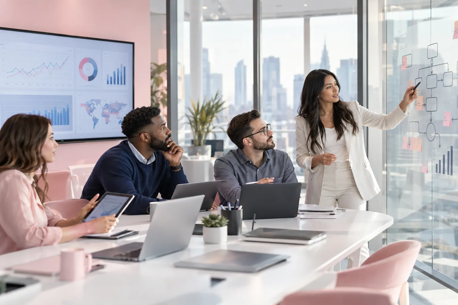 Amazon FBA sellers collaborate around a table, planning an integrated profit strategy