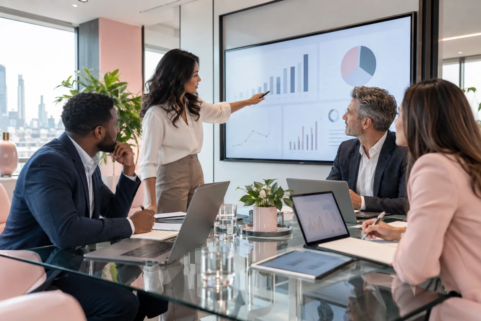 Amazon FBA sellers collaborating on strategic planning in modern office