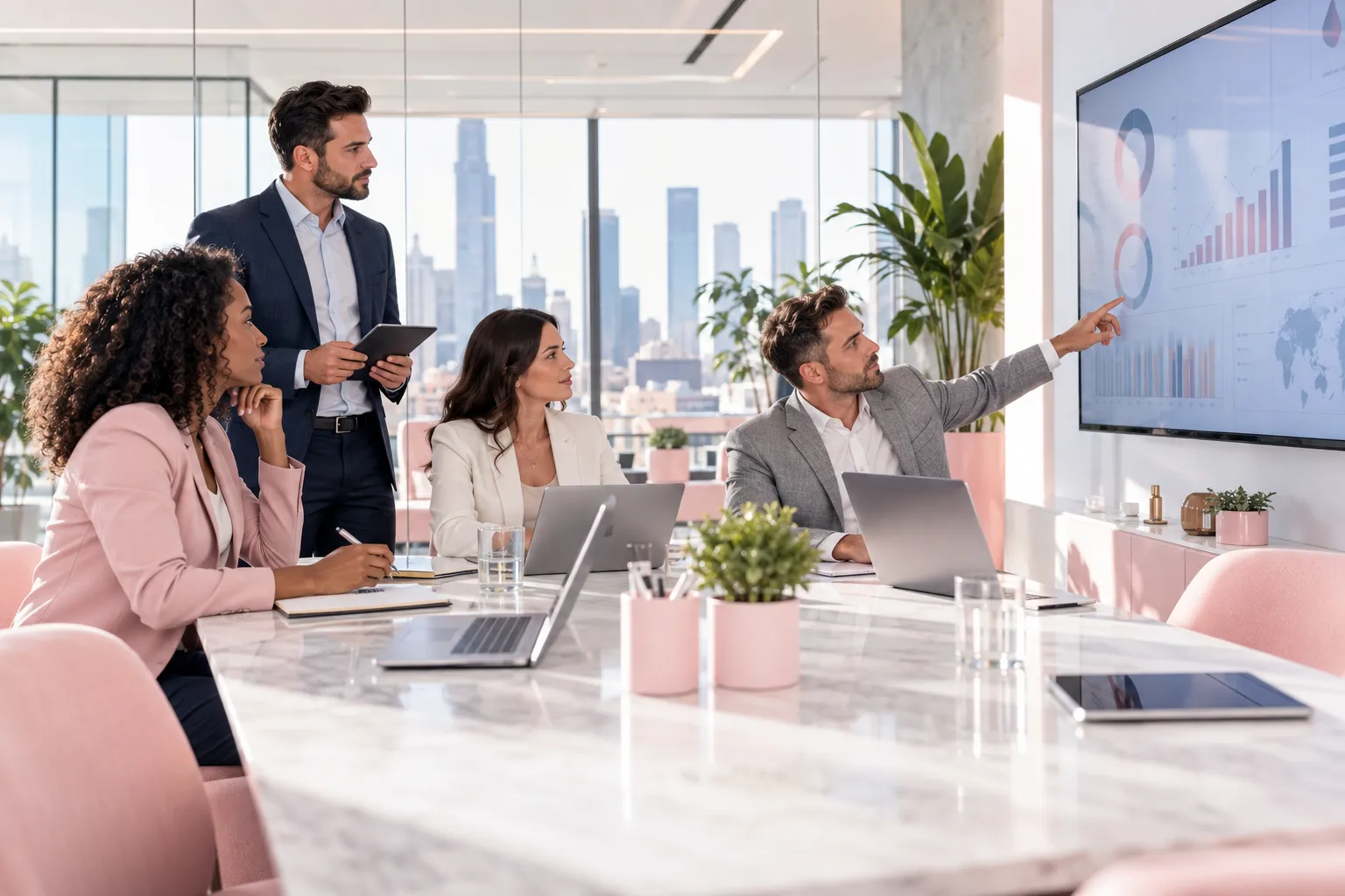 FBA sellers collaborate on omnichannel strategy and AI integration in a modern business setting