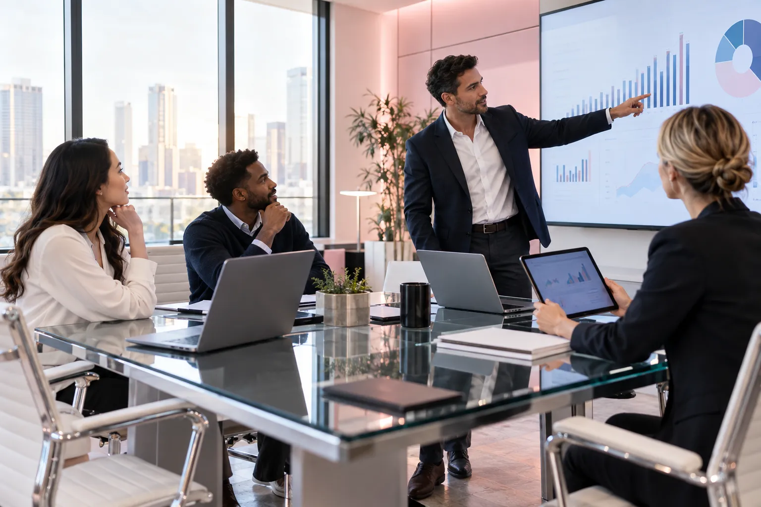 Amazon FBA sellers collaborate on a growth strategy in a modern office