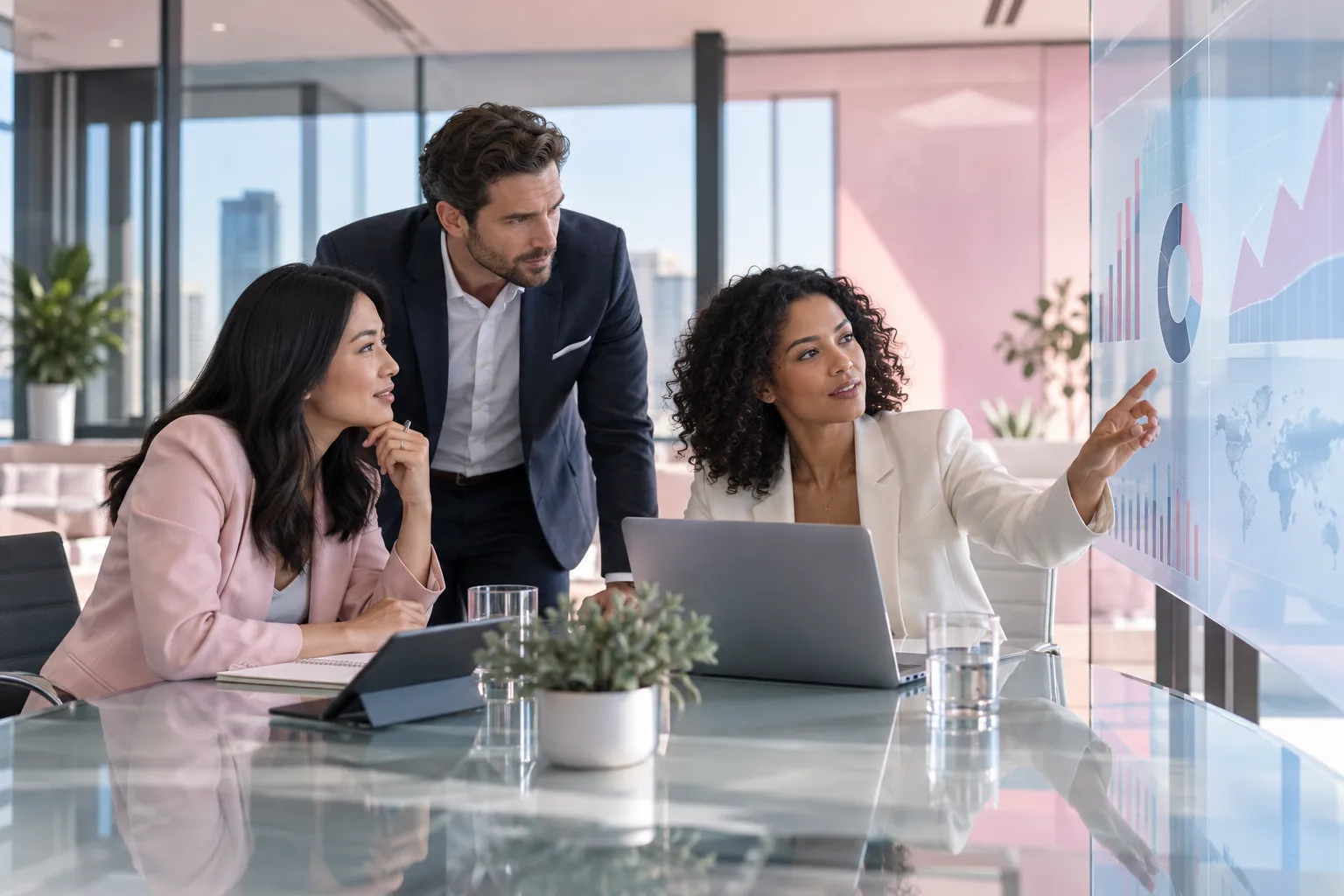 Business professionals collaborating on wholesale Amazon selling strategies in modern office