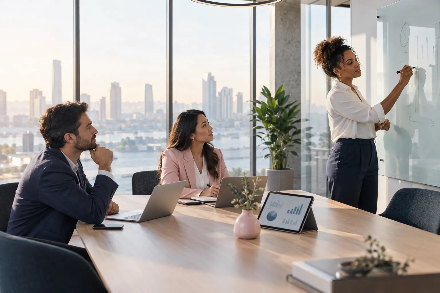 Business professionals collaborating on Amazon brand registry strategy at modern office