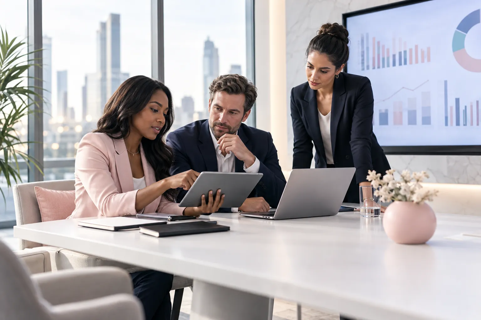 Business professionals collaborating on strategic Amazon FBA scaling plans