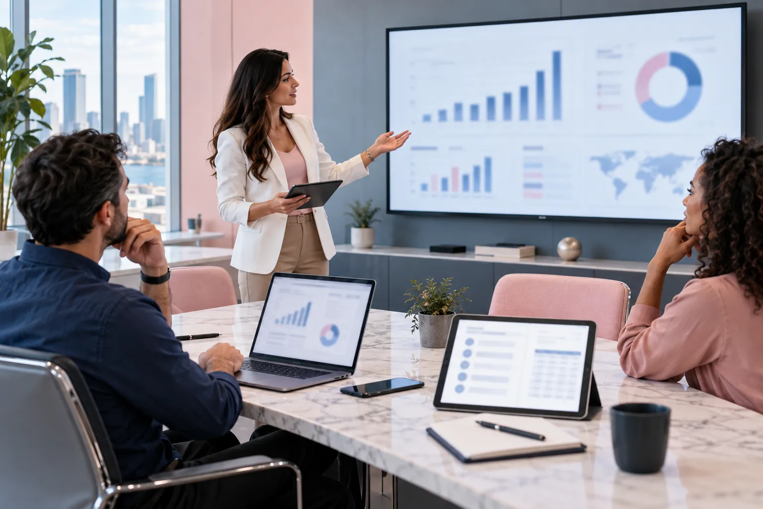 Professional business team reviewing Amazon FBA advertising costs and pre-purchase checklist