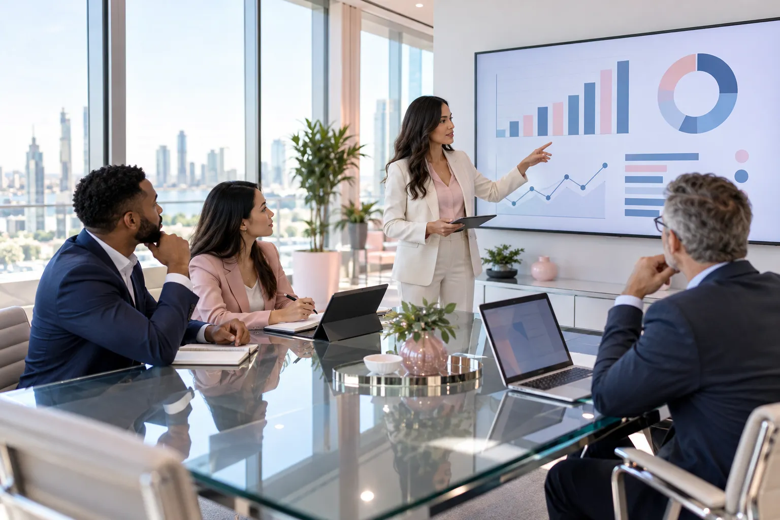 Business professionals collaborating on pricing strategies for Amazon FBA sellers