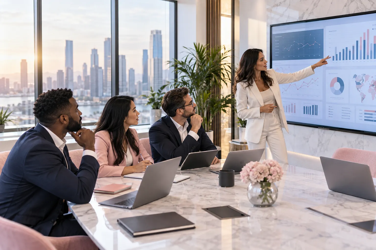 Professional business setting with Amazon FBA sellers collaborating on networking costs