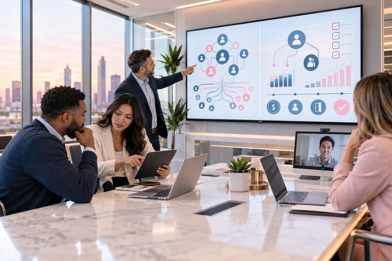 Professional business environment showing Amazon FBA sellers collaborating on strategic planning