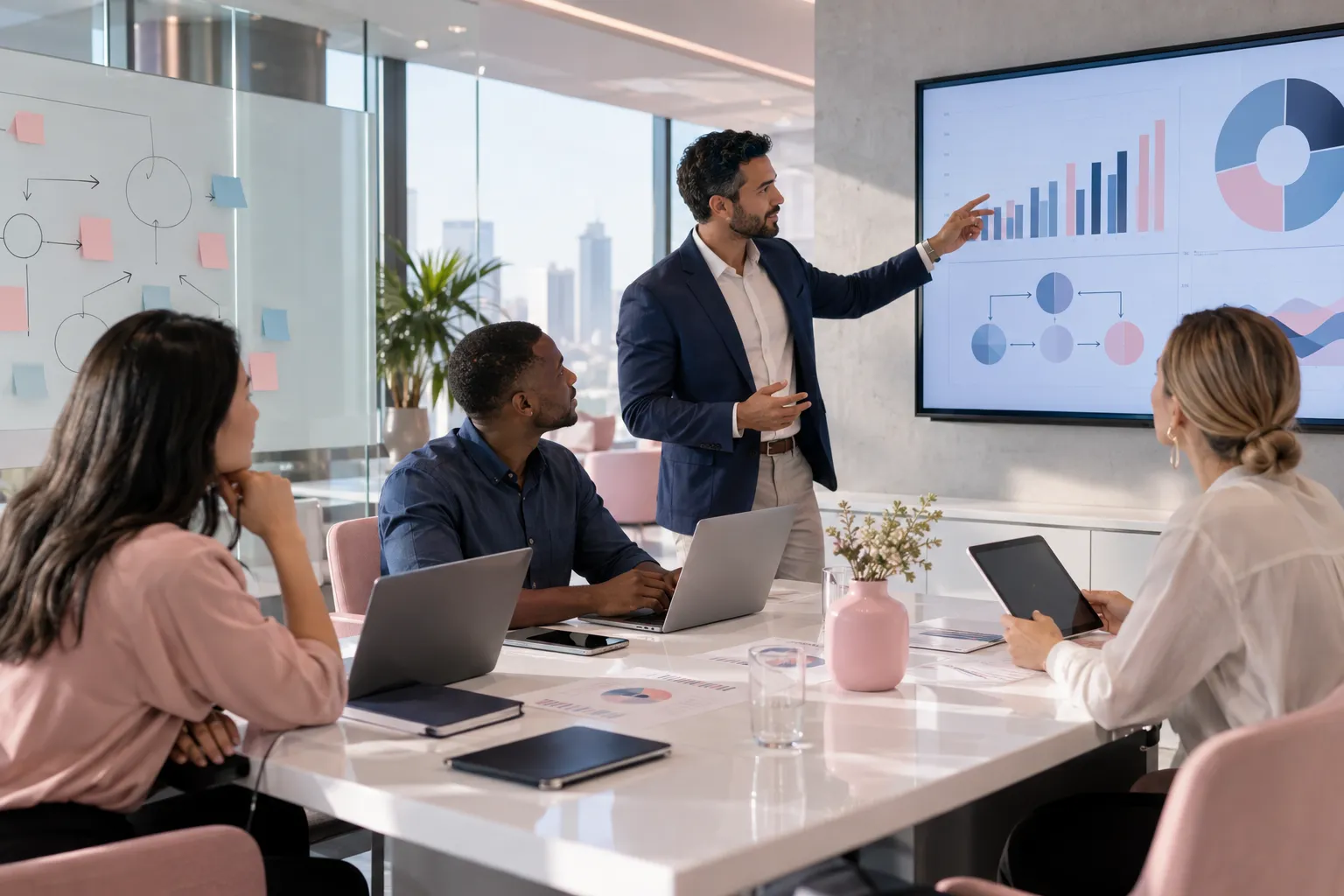 Business professionals collaborating on Amazon FBA channel strategy planning