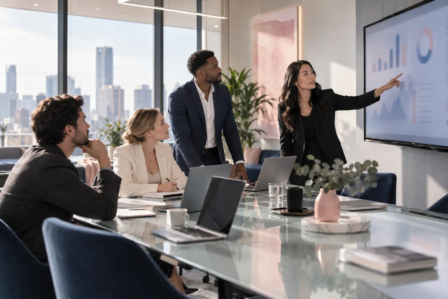 Professional business team planning Amazon FBA strategy in modern office
